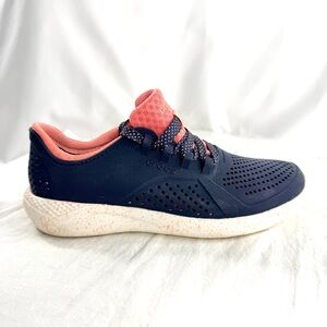Crocs LiteRide Pacer Women Size 6 Navy Blue Pink Perforated Rubber Shoe 206036